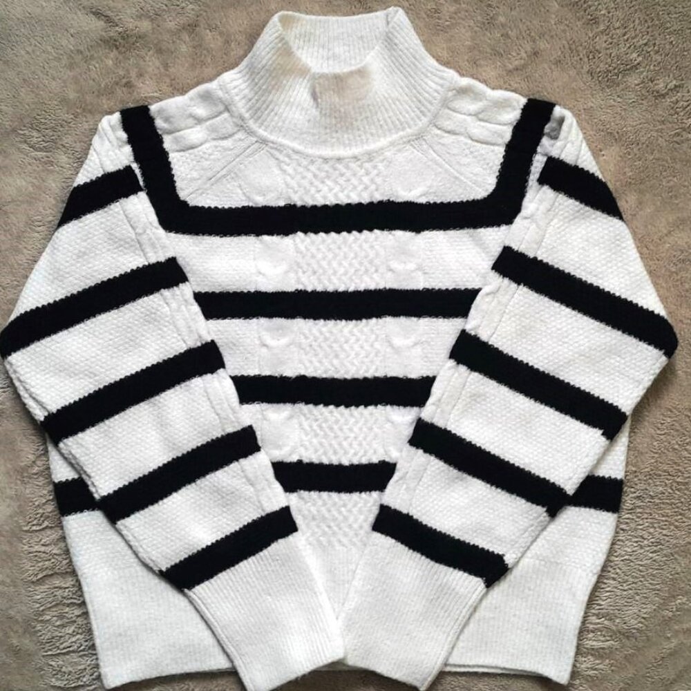 a loves a Cable Knit Sweater Womens Large Wool Blend Academia Striped Nautical